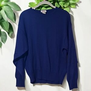 Rodier Paris‎ M Wool Blend Sweater Cobalt Blue Crew Neck Long Sleeve Knitwear